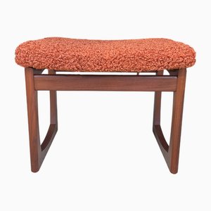 Mid-Century Orange Boucle & Teak Ottoman from G-Plan