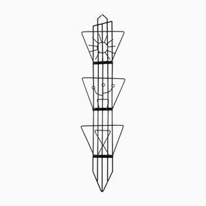 Mid-Century Modern Black Iron Wall Magazine Rack, 1950s