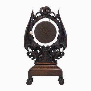 Gong victoriano grande para mesa de roble tallado