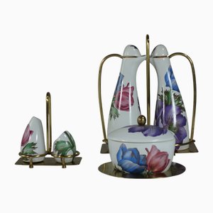 Mid-Century Italian Brass & Ceramic Tableware Set by Antonia Campi for Laveno, 1950, Set of 5