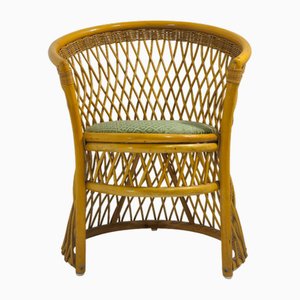 Sessel aus Rush & Rattan mit Stoffbezug, Italien, 1970er