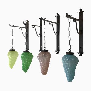 Vintage Glass Wall Lights with Bunches of Grapes, 1960s, Set of 4