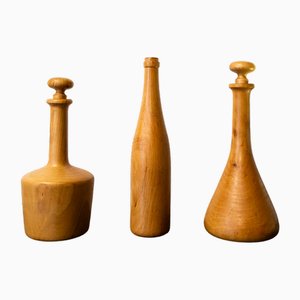 Italian Wooden Vases, 1970s, Set of 3