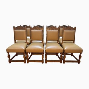 Louis XIII Haute Epoque Chairs in Leather, Set of 8