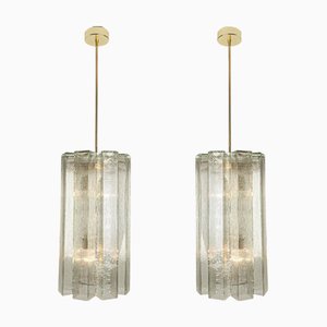 Ribbed Glass and Brass Pendant Lamp from Doria, Germany, 1960s