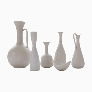 Mid-Century Modern White and Grey Vessels by Gunnar Nylund for Rörstrand, Sweden, 1950s, Set of 6