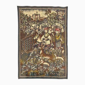 Mittelalterlicher Jacquard Wandteppich im Aubusson Stil mit Hirschjagd, 1960er