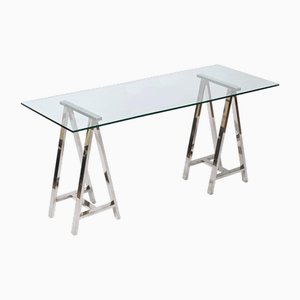 Mid-Century Italian Chromed Steel Trestles after Milo Baughman, 1970s, Set of 2