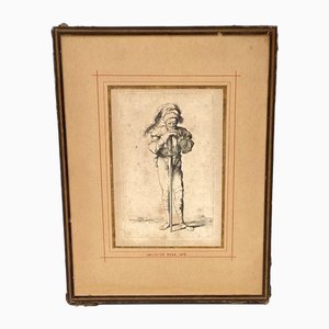 Salvator Rosa, Warrior Soldier Standing with Sword, 1800s, Engraving, Framed