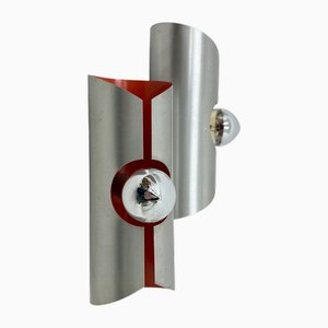Space Age Aluminium Wall Lamp with Orange Interior, 1970s