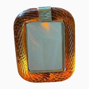 Cadre Photo en Verre de Murano Ambré et Laiton, 2000