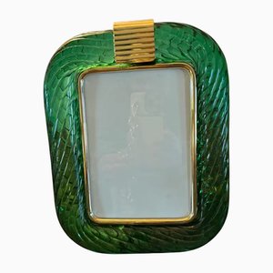 Emerald Green Twisted Murano Glass and Brass Photo Frame, 2000