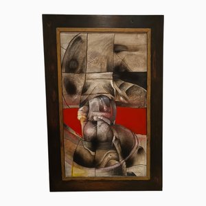 Artiste Brutaliste, Composition, 1950s, Technique Mixte sur Carton, Encadrée