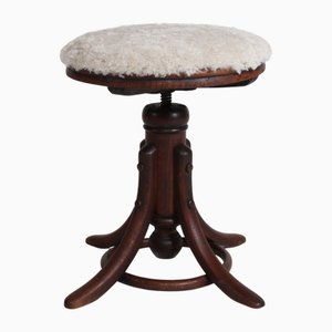 Steam Bent Beech Stool with New Sheepskin Seat, Early 1900s