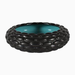 Danish Art Deco Pudding Style Bowl in Black & Turquoise from Michael Andersen & Son, 1940s