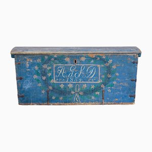 Mid-19th Century Swedish Hand Painted Dome Top Coffer, 1854