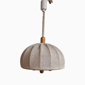 Vintage Hängelampe aus Kiefernholz & Beige Wolle, 1970er