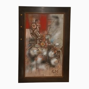 Brutalist Artist, Composition, 1960s-1970s, Oil on Canvas, Framed