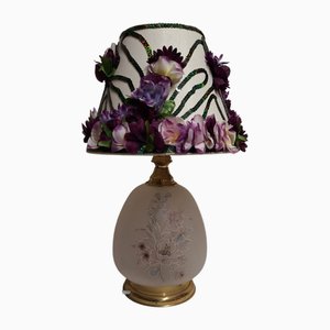 Lampe de Bureau Vintage en Laiton et Verre avec Abat-Jour Fait Main, 1980s