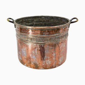 Jardinera de cobre del siglo XIX con dos asas, suroeste de Francia