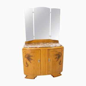 Midcentury Modern French Oak Marble Dressing Table, 1960