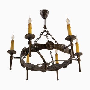 French Chandelier in Wrought Iron, 1960