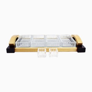 Art Deco Mirrored Tray with Glass Ramekins, 1930s, Set of 7