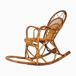 Italian Rush and Rattan Rocking Chair, 1960s
