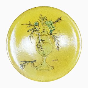 Mid-Century Modern Green Still Life Ceramic Plate by Pietro Melandri, 1950s