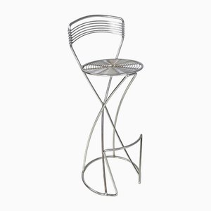 Ensemble de Tabourets Postmodernes avec Ottomane en Métal Chromé, Italie