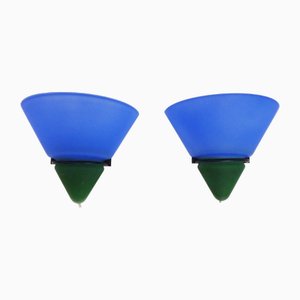 Vintage Vandeheg Lotus Blue and Green Wall Lights, 1980s, Set of 2