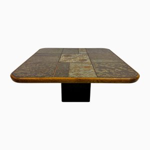 Brutalist Slate and Stone Coffee Table with Copper Inlay, 1980s