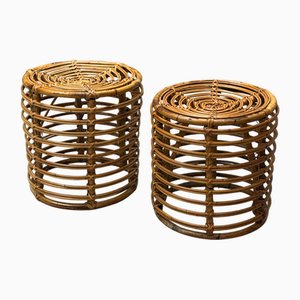 Set of Wicker Ottomans by Tito Agnoli, 1960s