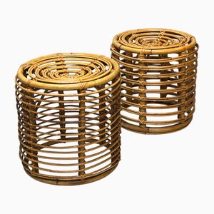 Set of Wicker Ottomans by Tito Agnoli, 1960s