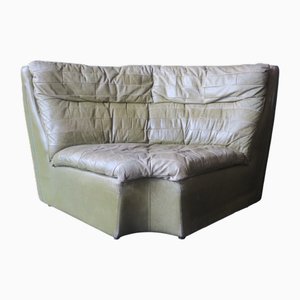 Large Corner Lounge Chair in Olive Green Leather from Laauser, 1970s