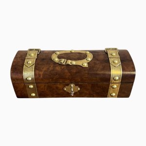 Victorian Burr Walnut and Brass Bound Glove Box, 1880s