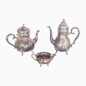 Servizio da tè in metallo e argento, fine XIX secolo, set di 3