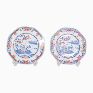 Octagonal Chinese Porcelain Plates, 1910, Set of 2