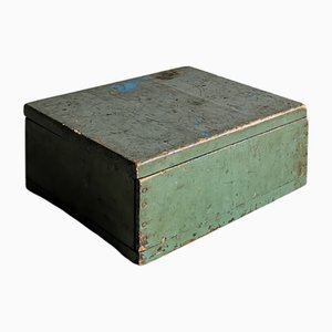 Industrieller grüner Vintage Werkzeugkasten aus Holz, 1950er
