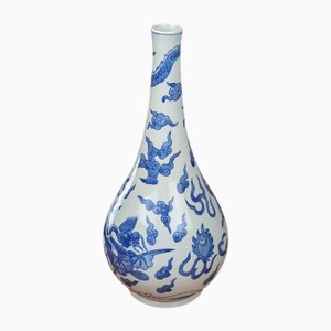 Mid-Century Vietnamese Blue Huê Porcelain Piriform Vase with Dragon Decor, 1950s
