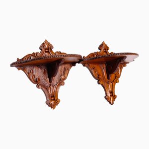 Small Wall Shelves and Consoles in Fir Wood, 1900s, Set of 2