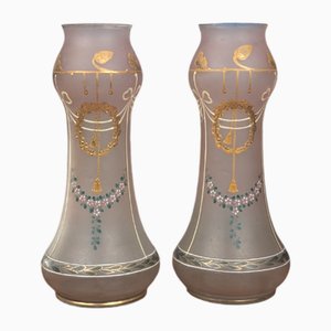 Jugendstil Vasen aus Emailliertem Bemaltem Glas, 1890er, 2er Set