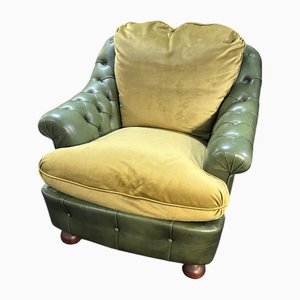 Chiesterfield Leather & Velour Armchair, 1970s