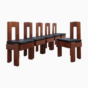 Brutalist Wood Chairs, Italy, 1960s, Set of 6