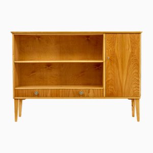 Mid-Century Scandinavian Elm Low Open Bookcase Cabinet, 1950s