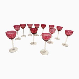 Vasos de cristal carmesí atribuidos a Val Saint Lambert, años 60. Juego de 12