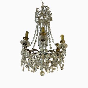 Lámpara de araña de 6 luces de cristal y bronce, siglo XIX