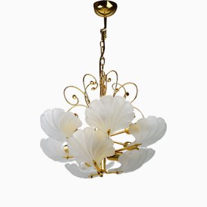 Glass Shell and Brass Chandelier attributed to Deknudt, 1970s