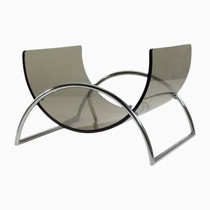 Italienischer Lira Chrom Zeitschriftenständer aus Rauchglas von Pierangelo Gallotti für Gallotti & Radice, 1970er