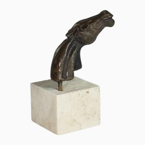 Bruno Cassinari, Pferdekopfskulptur, 1970er, Bronze auf Travertinsockel